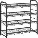 SONGMICS Stackable Shoe Rack, 4 Tier Metal Shoes Rack Storage Shelf, Holds up to 16 Pairs Shoes, Adjustable Slanted Shelves Shoe Tower Organizer for Closet Entryway Small Spaces, Black