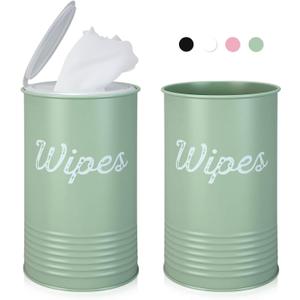 Frienda 2 Pcs Metal Wipe Holder for Kitchen Disinfectant Wipes Dispenser Farmhouse Vintage Countertop Sanitizing Wipe Storage Container Organizer Caddy for Bathroom Office up to 80 cont(Sage Green)