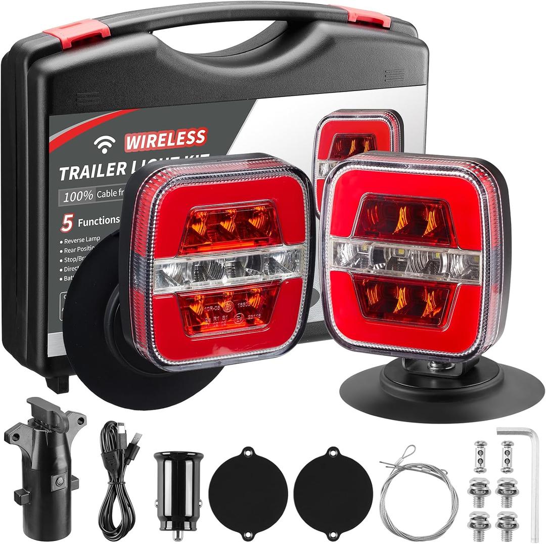 Wireless Trailer Lights - Magnetic Trailer Lights Adjustable Tow Light with Suction Cup, Rechargeable Towing Tail Light Kit Reverse Light Portable LED Towing Lights for Trucks, Boat, RV