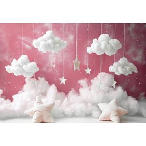 YongFoto Cute Sky Clouds Star Pink Backdrop 5x3ft Kids Photography Background Boy Girl Birthday Baby Shower Cradle Ceremony Party Banner Child Portrait Photoshoot Wallpaper Photo Studio Booth Props