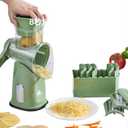 8-in-1 Rotary Vegetable Slicer, Manual Food Processor with 4 Blades, Kitchen Handheld Chopper for Potatoes, Carrots & Cheese, 9x5x11 inches (Matcha color)