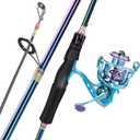 Sougayilang Spinning Fishing Reel Rod Combo, Two Pieces Colorful Poratble Light Weight Fishing Rod with Powerful Fishing Gear for Freshwater Saltwater (1.8/5'10'')