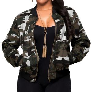 Sexycherry Jackets for Women Casual Long Sleeve Lightweight Coats Full Zip Up with Lining Pockets (4X-Large, White Green/Camo)