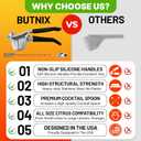 Butnix Lemon Squeezer, Stainless Steel 304 Hand Juicer, 3-in-1 Citrus Squeezer for Lemon Lime Orange, Manual Citrus Juicer with Cocktail Mixing Spoon, Non-Slip Grip, Life Time Warranty