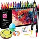 30 Colors Acrylic Paint Markers, Dual Tip Fine and Brush Tips for Detailed Art, Crafting, Rock Painting, Wood, Glass, Ceramic, and More