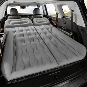 SUV Air Mattress Thickened & Double Sided Flocking Bed Cushion 2 Pillow Car Airbed Mattress with 3 in 1 Wireless Pump Portable Road Trip Sleeping Pad for Travel Camping, Gray (Grey)
