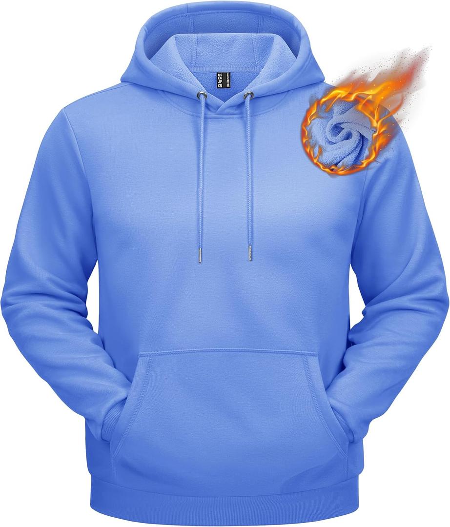 TACVASEN Men's Athletic Hoodies Fleece Lined Sweatshirt Pullover Soft Casual Hooded Sweatshirt with Pocket (Blue, L)