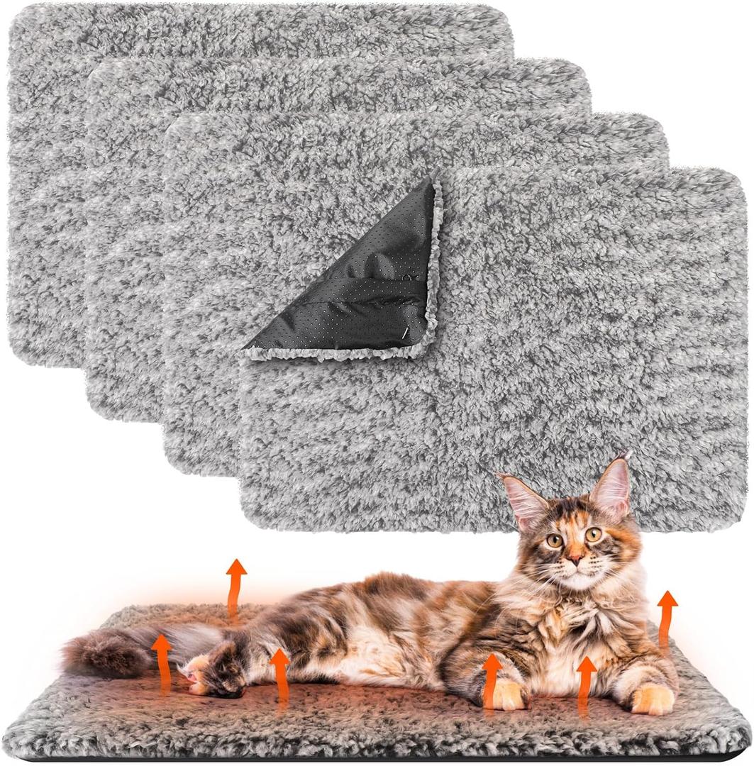 4 Pack Self Warming Cat Pads Self Heating Cat Mat Washable Homeless Dogs Thermal Pads Kennel Pad Reflects Body Heat Warm Crate Bed Mat for Indoor Outdoor Pet(Gray,22 x 35 Inch)