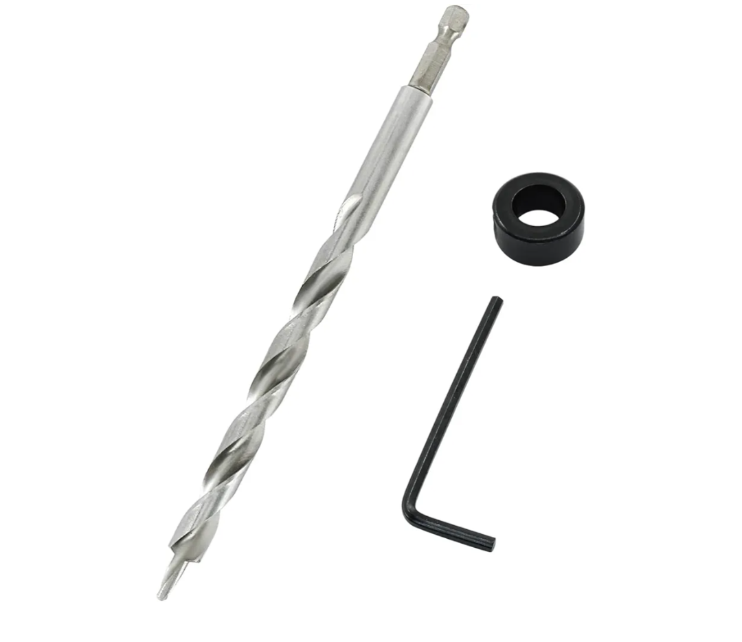 3/8 Inch Pocket Hole Drill Bit, 1/4 Inch Hex Shank Replacement Twist Step Drill Bit with Depth Stop Collar for Manual Pocket Hole Guide Jig Master System (6.7 Inch Length