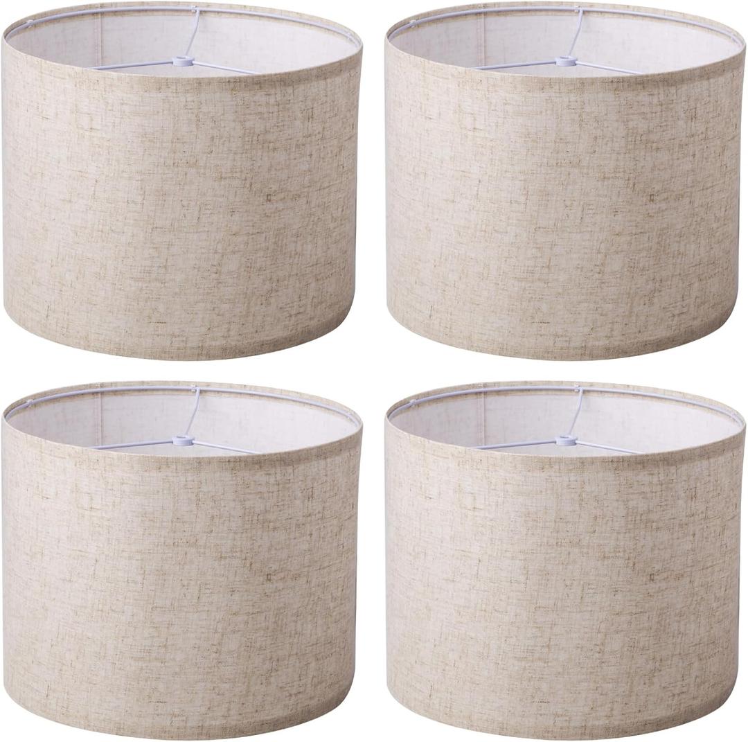 Beige Lamp Shades Set of 4 for Table Lamps, Drum Lampshades for Floor Lamps, 13" Top X 13" Bottom X 10" High Large Lampshade, Easy Assembly Replacement Lamp Shade Spider Fitter(4 PACKS)