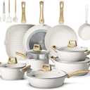 25 Pcs Pots and Pans Set Non Stick Ceramic Cookware Set, Healthy Non Toxic Kitchen Cookware with Mini Egg Pan, Large Capacity, Induction Compatible, PFAS/PTFE/PFOA/PFOS Free, Cream White