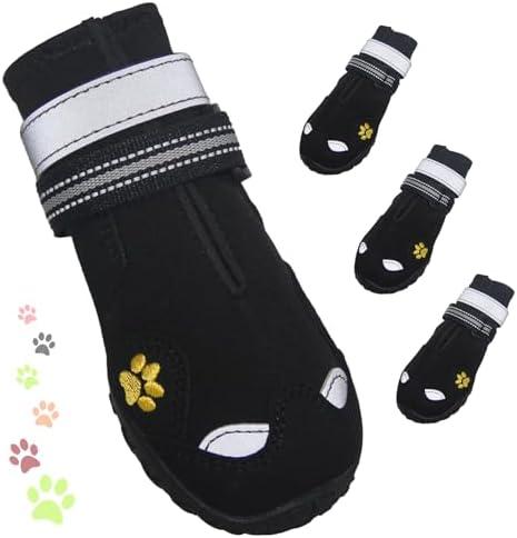 FISHOAKY Dog Shoes for Large Dogs, 360°Anti Slip Medium Dog Boots & Paw Protectors Winter Snowy, Waterproof 4Pcs Dog Booties with Reflective Strips (Size 3: 1.97''x2.48''(W*L), Black)