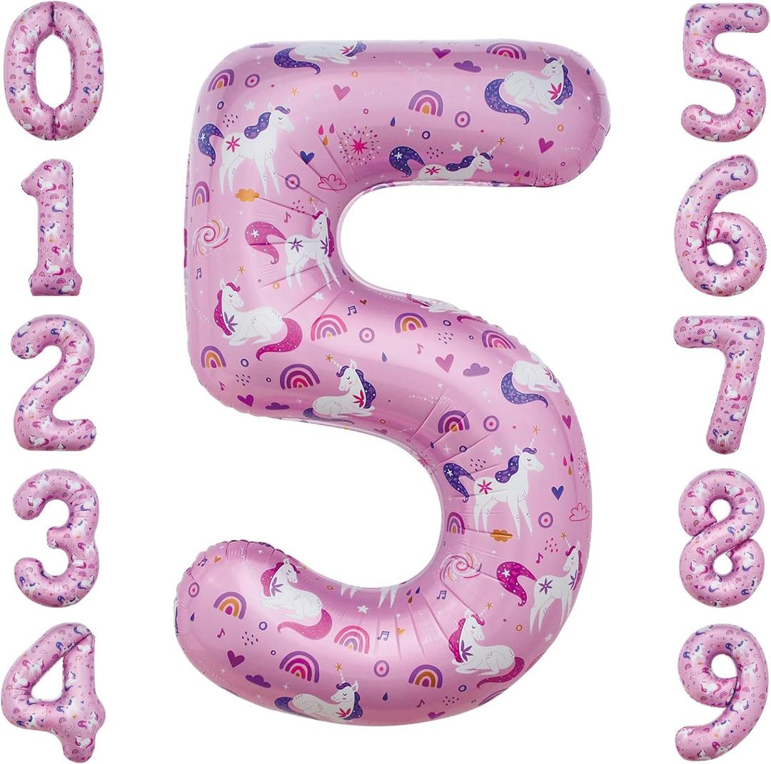 40 Inch Unicorn Number 5 Balloon 5th Unicorn Birthday Decorations for Girls Magical Party Supplies 5