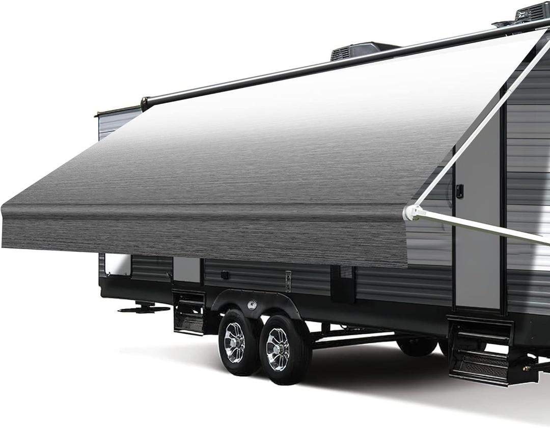 RV Awning Fabric Replacement, 18.5oz Heavy-Duty Weatherproof Vinyl Camper Awning Replacement Universal Outdoor Canopy for RV, Motorhome, and Trailer Awnings (Black Fade, 16'(Fabric 15'2"))