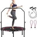 SONGMICS 40 Inches Mini Fitness Trampoline, Fitness Rebounder with Adjustable Handrail, Foldable Trampoline for At-Home Workout, Max. Load 264.6 lb