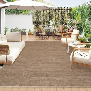 9x12 Large Area Rug for Living Room Modern Solid Brown Indoor Outdoor Rugs Non Slip Low Pile Neutral Patio Easy Jute Outdoor Rugs Washable Carpet for Porch Kitchen Bedroom Living Room Backyard, Brown