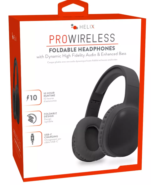 Helix Pro Wireless Foldable Bluetooth Headphones - Black
