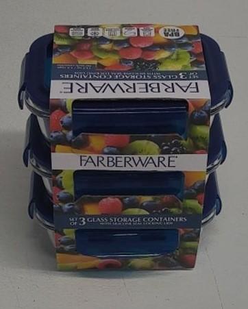FARBERWARE Set Of 3 Glass Storage Containers 12.5 oz/ 1.5 cups