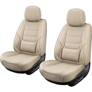 Leather Front Car Seat Covers Breathable Seat Covers Waterproof Seat Protectors Universal Fit for Most Automotive Cars SUV Trucks Van (Beige, Front Pair)