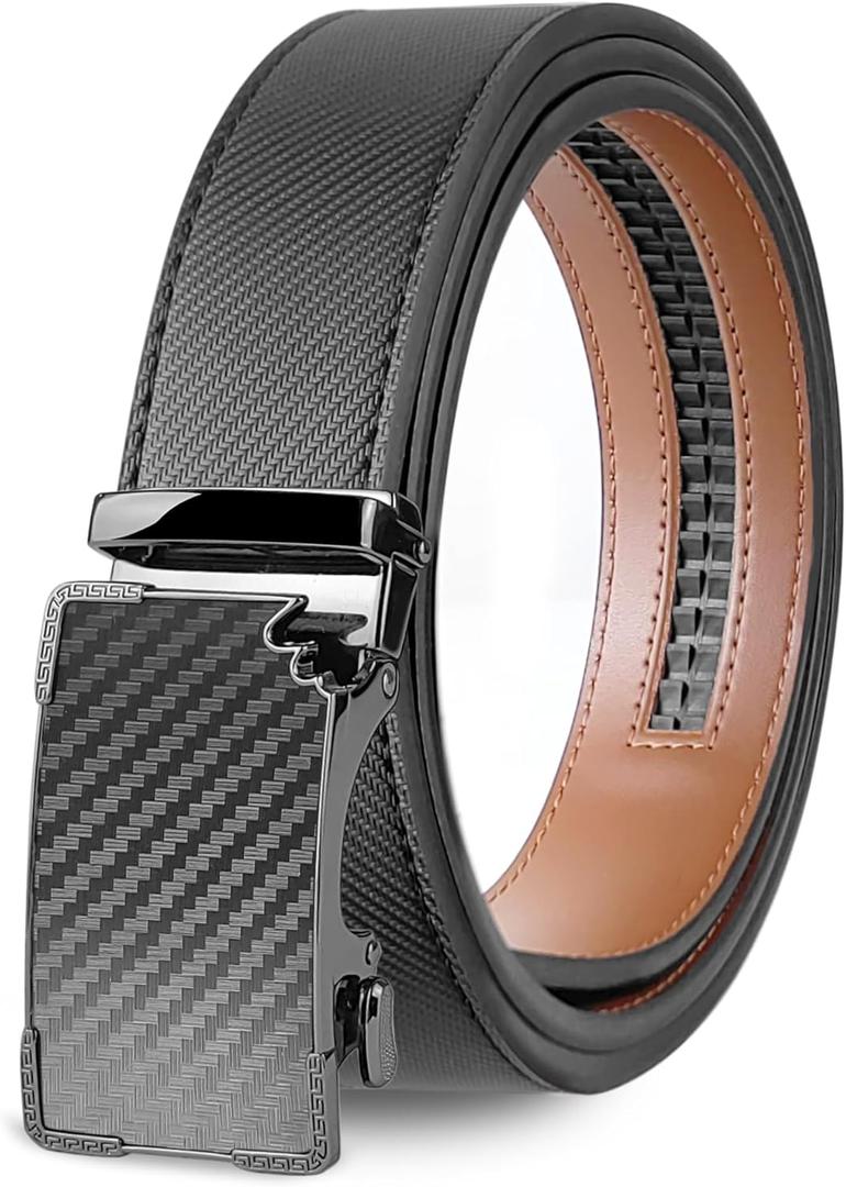 Men's Belts Leather Ratchet Dress Belts for Men Adjustable Belt for Casual Jeans (Beveled Carbon Black Buckle - Black)
