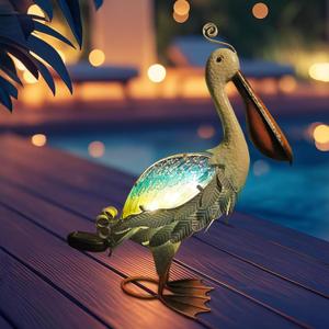 HONGLAND Solar Metal Pelican Statues Garden Sculpture & Statues, 19 Inch Glass Outdoor Pelican Yard Art Coastal Ocean Bird Decor Lawn Ornament for Backyard Porch Patio Decor, Blue-Green