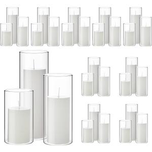 Shihanee 60 Pcs Pillar Candles and Glass Cylinder Vases Clear Cylinder Holders for Slim Pillar Candles Table Decoration (White)