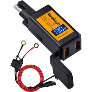 Motorcycle USB Charger, Mroinge 6.8A SAE to USB Adapter Dual Port QC3.0/2.0 Fast Charge, with Voltmeter/Ammeter & ON/Off Switch & 10A Fuse, Perfect for Your Phone or Smart Device Charging