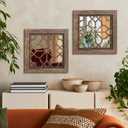 Boho Wall Mirror Decor, Set of 2 Rustic Farmhouse Mirror 12x12 Inch, Square Shatterproof Vintage Style Mirrors for Wall, Small Decorative Mirrors for Living Room, Bedroom(Redbrown)