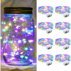 8 Pack Fairy Lights 7Ft 20 LED Twinkle String Lights 3 Modes Battery Operated Waterproof Firefly Starry for Mason Jar Party Wedding Easter Valentines Day Table Centerpieces,Rainbow-Pastel