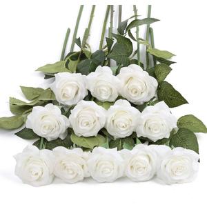 12Pcs White Roses Artificial Flowers Bulk Real Touch Roses Fake White Silk Roses Flowers Floral Arrangement Bouquet for Wedding Bouquet Home Wedding Party Garden Bridal Decorations DIY (White)