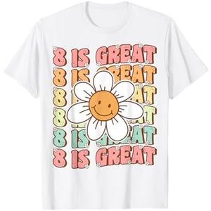 Eight is Great Cute Groovy 8th Birthday Party Daisy Flower T-Shirt L Youth