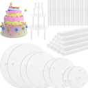 ZEAYEA 24 Pieces Cake Dowel Rods with 8 Pieces Cake Separator Plates for 4, 6, 8, 10 Inch 4 Tiered Cakes, Plastic Cake Sticks Support Rods and Cake Boards for Cake Construction and Stacking