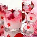 2 Pcs Valentine's Day Icon Glass Cups 14oz Heart Icon Mugs with Handle Clear Drinking Glasses Double Old Fashioned Hand Blown Cocktail Glassware for Women Valentine Party Birthday Gift