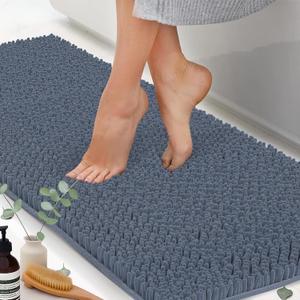 ITSOFT Plush Bathroom Rug 59x21, Absorbent Machine Washable Non Slip Chenille Bath Mats, Quick Dry Bathmat, Bath Rugs for Bath, Shower, Bedroom, or Door Mat, Gray (Grey)