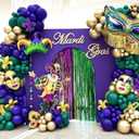 Mardi Gras Balloon Garland Arch Kit, 169pcs Dark Purple Green and Gold Balloons with Large Mask Foil Balloon for Mardi Gras Party Supplies New Orleans Masquerade Party Decoration