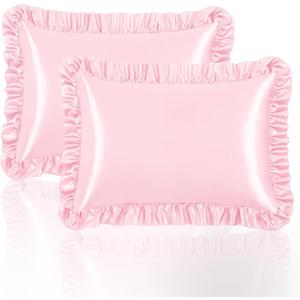 Satin Pillowcase King Size,Pink Silky Soft Cooling Satin-Silk Pillow Cases for Hair and Skin with Envelope Ruffle Closure,Gift for Women Men,2 Pack (20x40,Pink)