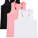 Boao 3 Pieces Girls Dance Tank Top Racerback Crop Tank Top Sleeveless Dance Outfit for Ballet Gymnastics Wear (7-8 Years, Black, White, Pink)