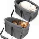 Small Dog & Cat Car Seat, Detachable Seat, Console Fit, Adjustable Straps, Storage Pocket & Clip-On Leash - Ideal for Pets Under 15 lbs (Grey)