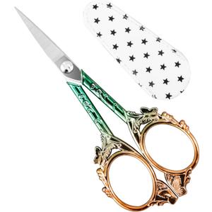2 x Premium Small Craft Scissors with Beautiful Butterfly Decos - Comfortable Handles and Sharp Tips for Crochet, Embroidery, and Sewing - Includes Protective Cover (Green Rose Gold)
