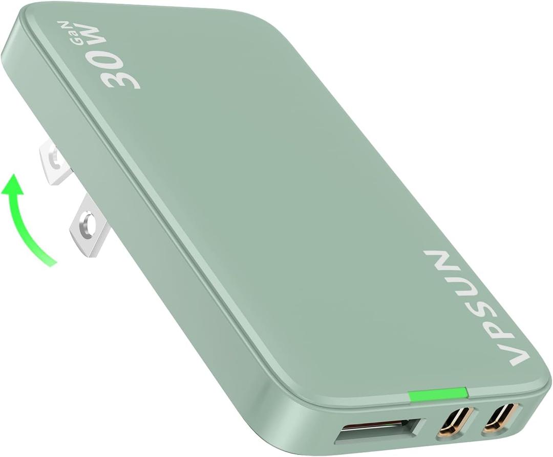 USB C Wall Charger Block 30W,3 Port Ultra Thin Flat USB-C Charging Plug,Foldable USB Power Adapter for iPad,iPhone 15/16,Samsung(Green, 30w)