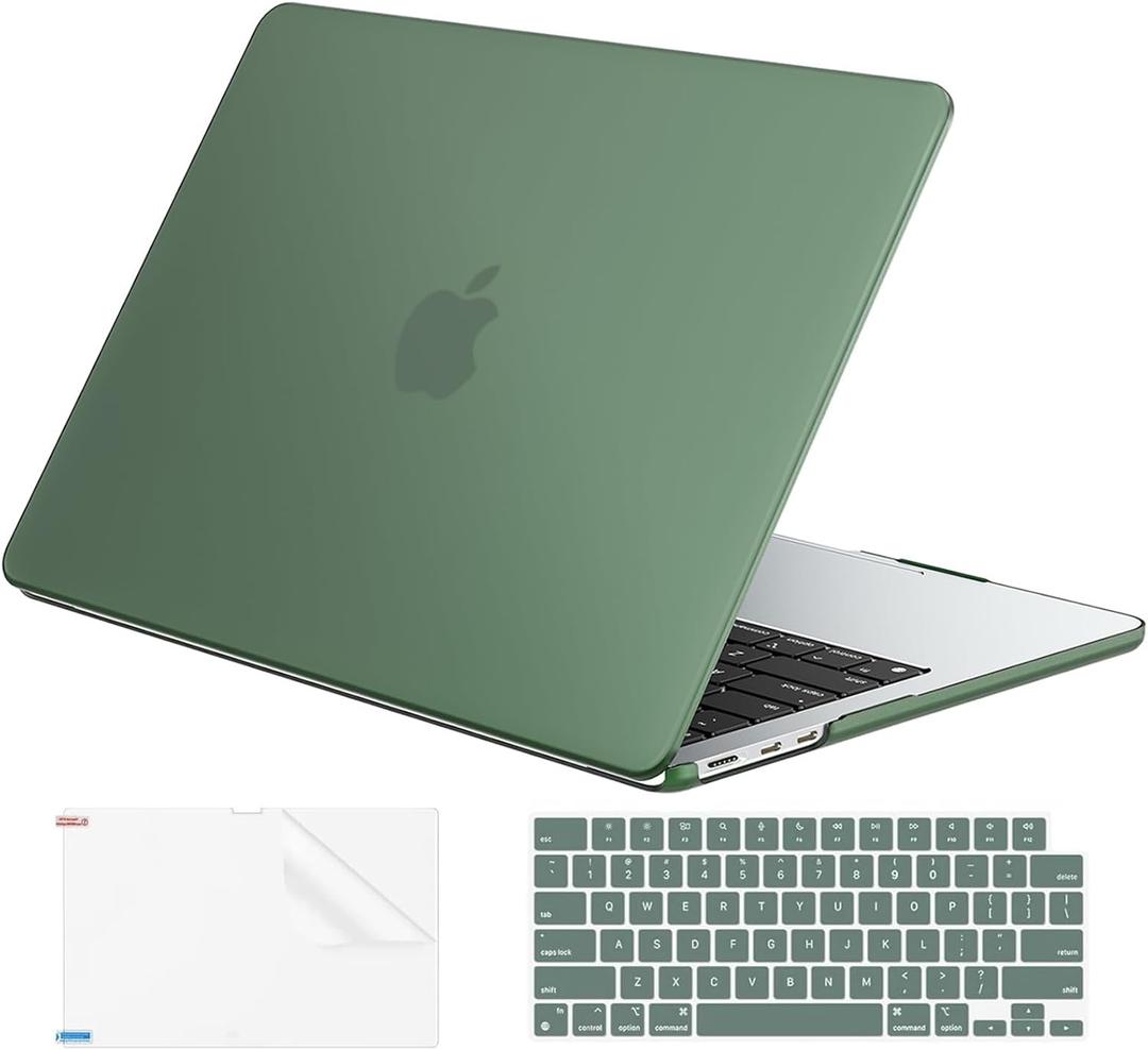 EooCoo Case Compatible with MacBook Air 15 inch M5 2026 2025-2023 Release M4 M3 M2 Model A3448 A3241 A3114 A2941, Plastic Hard Shell Case & Keyboard Cover & Screen Protector, Matte Midnight Green