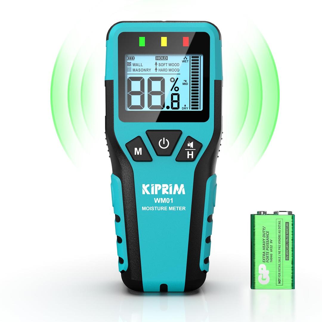 Kiprim Pinless Moisture Meter Home Moisture Level Tester Damp Meter for Floor,Wood, Walls, Concrete  Accurate Non-Destructive Testing Moisture Meter WM01