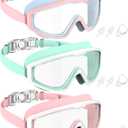 NSSIW Swim Goggles Swimming Kids-Goggles: Anti Fog No Leak with Nose Clip Earplugs for Girls Boys Youth 6-14 3 Pack (04 Blue Pink & Light Green & Pink)