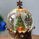 Christmas Snow Globe Lantern Water Glittering Christmas Tree Crown with Music, USB Lined/Battery Operated Lighted Lantern for Christmas Festival Decoration Gifts