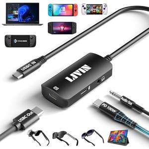 LIVIN AR Glasses Adapter, USB C to XREAL/ Rokid/ VITURE/ RayNeo, 3 in 1【4K@60Hz+Charger 100W+Audio Port】, Plug & Play, Aluminum Shell, for iPhone15、Android、Portable Monitor、PC、Switch、SteamDeck、ROG Ally