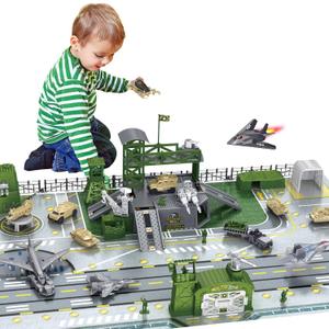 DeAO Military Base Set, Army Men Playset with Military Vehicle,Weapon Gear Accessories,Vehicles Accessories and Play Map ,Great Army Toys for 3 4 5 Year Old Boys Girls Kids