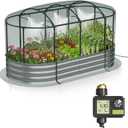 Lineware Raised Garden Bed with Sprinkler Timer and Self-Watering System, 6x3x1 ft Elevated Planter Boxes Outdoor with Mesh Cover, Galvanized Raised Beds for,Vegetables,Flowers, Backyard, Patio