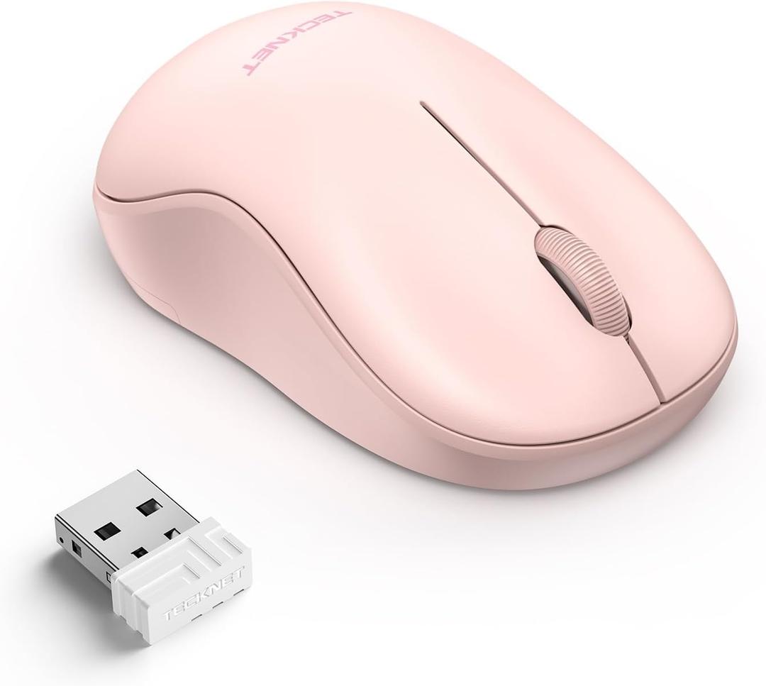 TECKNET Wireless Mouse for Laptop, 2.4G Silent Computer Mouse Quiet Click with 5 DPI Levels,Contoured Grip,Small Portable 30 Months Battery Cordless Mice for PC, Chromebook, Mac - Pink