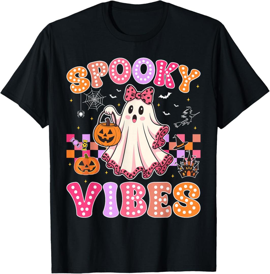Groovy Spooky Vibes Ghost Halloween Girls Toddler Kids Women T-Shirt, S