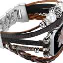 Boho Bracelet Compatible with Apple Watch Band 38mm/40mm/41mm/42mm(Series 10) Women Men, Handmade Jewelry Multilayer Wrap Leather Strap for iWatch Band SE 3 Ultra 2 3 Series 11 10 9 8 7 6 5 4 3 2 1